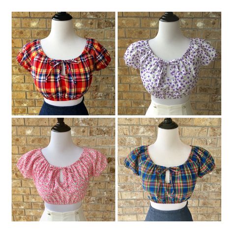 1950s Crop Top, 50s Crop Top, Peasant Top Pattern, Peasant Crop Top, Crop Top Sewing Pattern, Crop Top Pattern, Vintage Crop Tops, Retro Accessories, Top Sewing Pattern