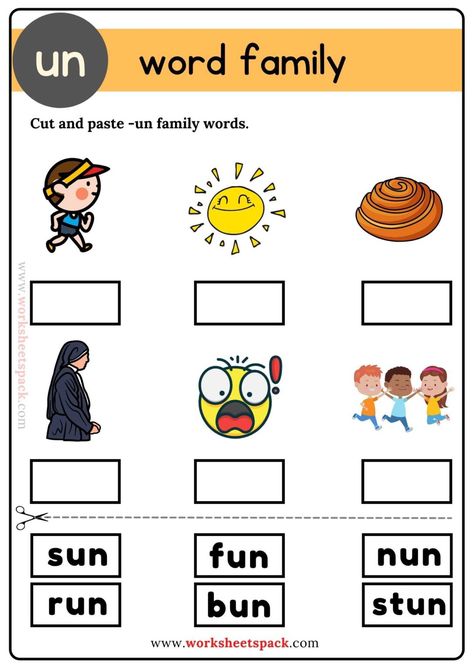 Un Word Family - worksheetspack Family Words, Family Worksheets, Words Worksheet, Kids Handwriting Practice, Cvc Worksheets, Write The Word, Word Family Worksheets, Family Worksheet, Kids Handwriting