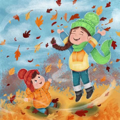 Children's Illustrators on Instagram: "Look at all the pretty colours! 🍂 These kids by our 🌟Illustrator of the Week🌟 Felicia Whaley @creativegal28 love playing in autumn leaves. Do you do the same? 😃⁣ ⁣ Check out her portfolio at Childrensillustrators.com - link in our bio!⬆️⁣ ⁣ #illustrationartists #kidsbooks #illustrationforchildren #illustrationforkids #childrensillustrators #childrensillustrator #childrensillustration #childrensillustrations #illustrationart #illustrationoftheday #illust Art Markers Drawing, Illustrator Portfolio, Boutique Art, Leaves Illustration, Autumn Illustration, Children's Illustration, Picture Books Illustration, Book Illustration Art, Fallen Leaves