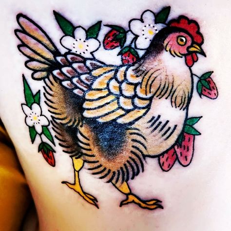 Farm Life Tattoos, Silkie Chicken Tattoo, Traditional Chicken Tattoo, Chicken Tattoos For Women, Chicken Drawings, Hen Tattoo, Farm Tattoo, Chicken Tattoo, Western Tattoos