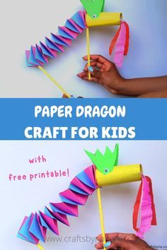 Here is a DIY paper dragon puppet craft with accordion folds which is an easy Chinese New Year craft idea for kids. Great to extend kids' imaginations and develop fine motor skills. Perfect craft to do with toddlers, preschoolers, kindergarteners and school age kids. #craftsbyria Chinese Dragon Craft, Paper Dragon Puppet, Paper Dragon Craft, News Years Crafts For Kids, Free Craft Templates, Dragon Craft, Chinese New Year Crafts For Kids, Puppet Craft, Paper Dragon