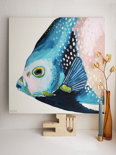 Fish Painting Acrylic, Ocean Art Painting, Fish Prints, Fish Artwork, Fish Painting, Online Painting, Fish Art, Abstract Painting Acrylic, Ocean Art