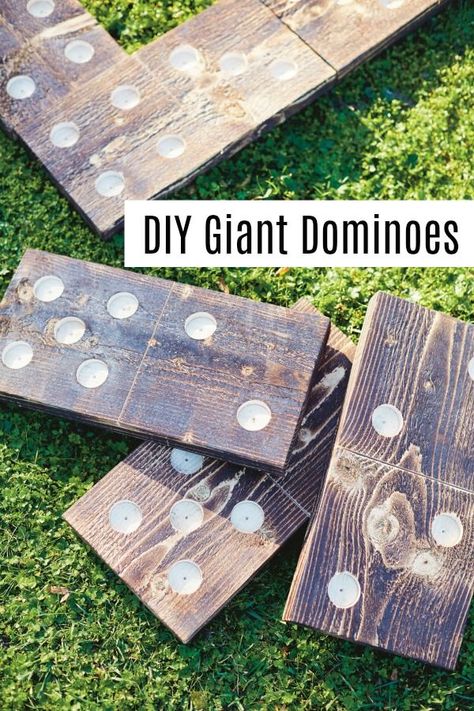 How to make giant DIY Yard Dominoes. The perfect party game to kick of summer selebrations. | Easy DIY tutorial | yard games | upcycled | Summer Yard Games, Yard Games For Kids, Giant Yard Games, Diy Yard Games, Diy Lawn, Apple Crates, Outdoor Games For Kids, Games Diy, Outdoor Crafts