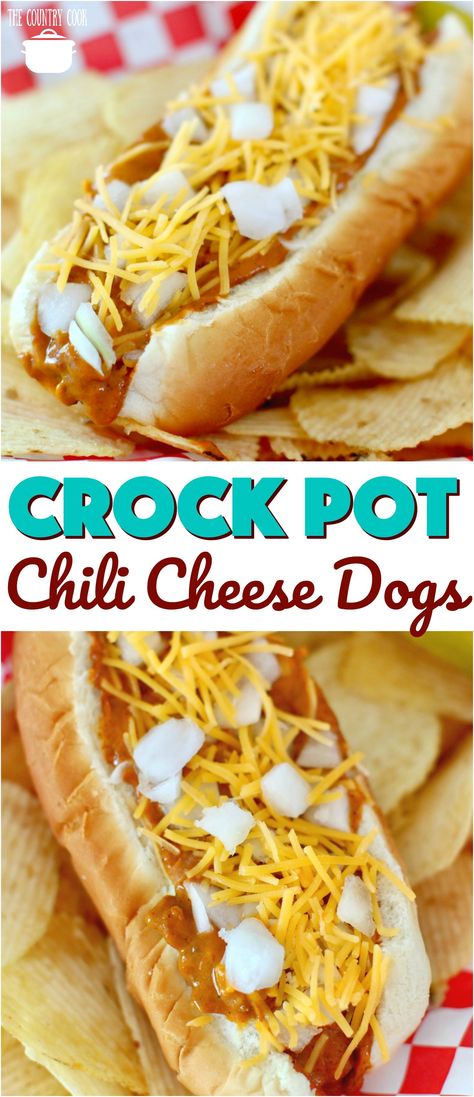 Chili Cheese Hot Dog, Crock Pot Chili, Dogs Video, Chili Cheese Dogs, Hot Dog Chili, Cheese Dog, Hot Sausage, Crockpot Chili, Country Cook