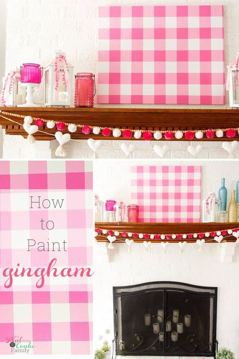 OMG! This is the cutest gingham wall art. Great step by step tutorial on how to paint gingham. #RealCoake #RealCrafts #Crafts #CraftProject #Gingham #WallDecor #Howto Gingham Wall, Space Art Projects, Art Step By Step, Outer Space Art, Moms Crafts, Easy Art Projects, Paint Stripes, Easy Art, Trendy Art