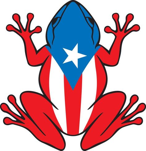 Puerto Rico Rana Frog with Flag - Common Coqui. Vector Illustration. Puerto Rico Poster Board Project, Coqui Frog Drawing, Puerto Rican Frog, Henny Colada, Puerto Rico Coqui, Coqui Frog, Digital Art Projects, Vector Portraits, Puerto Rico Art