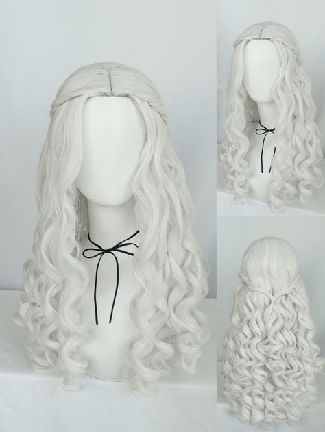 White  Collar  Synthetic Fiber  No Bangs Wig Embellished   Wigs & Accs Eldritch Blast, Cartoon Costume, Halloween Party Props, Cartoon Costumes, Curly Ponytail, Comic Cartoon, Princess Cosplay, Cosplay Hair, Fake Hair