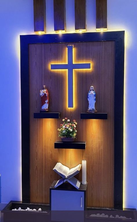 Grotto Design Ideas For Home, Christian Alter Designs For Home, Modern Grotto Design Ideas, Christian Prayer Room Design Ideas, Prayer Unit Design Christian, Prayer Alter Ideas Home Altar, Prayer Room Ideas Catholic, Christian Altar Ideas For Home, Modern Altar Design Home Catholic