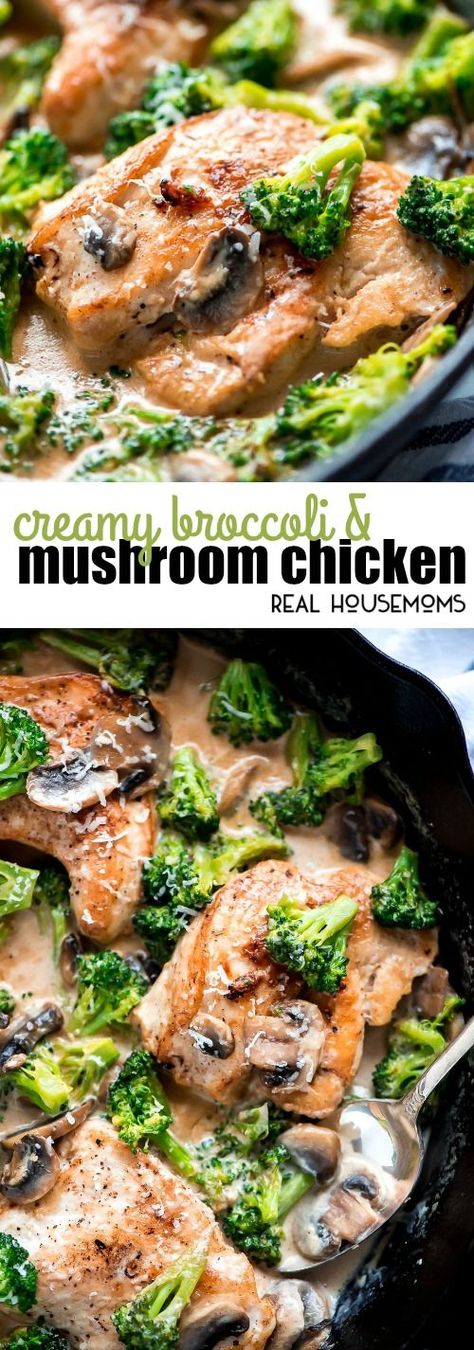 Make Creamy Broccoli and Mushroom Chicken for a quick and delicious meal your family will love! via @realhousemoms Mushroom Broccoli, Mushroom Recipes Healthy, Crockpot Chicken Healthy, Chicken Mushroom Recipes, Creamy Broccoli, Chicken And Broccoli, Mushroom Chicken, Best Chicken Recipes, Broccoli Recipes