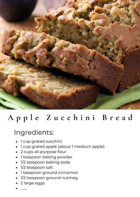 Tasty Cooking Apple Zucchini Bread, Apple Zucchini, Old Fashioned Bread Pudding, Chocolate Zucchini Bread, Slice Of Heaven, Zucchini Bread Recipes, Bread Ingredients, Chocolate Zucchini, Grandmas Recipes