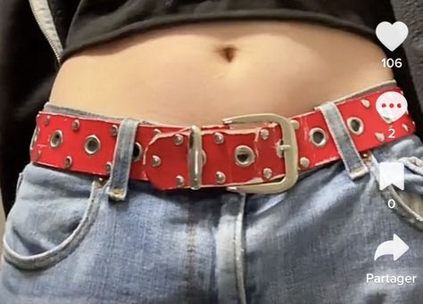 Red Belt Aesthetic, Star Belt Outfit, Red Belt Outfit, Belts Aesthetic, Y2k Belt, Fashion Staples, Style Bundle, Red Studs, Red Fits