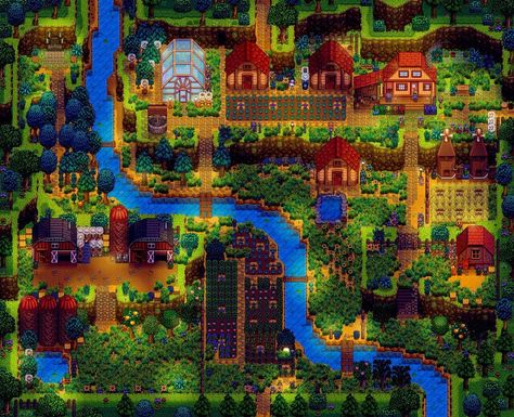 Mountain Layout In Summer, Year 5. So far its the most ideal layout I’ve done for multiple barns, coops, sheds, mills and even crop types! : StardewValley Stardew Mountain Farm Layout, Sdv Farm Layout Wilderness, Stardew Crop Layouts, Stardew Valley Wilderness Farm Design, Stardew Animals, Crop Layout Stardew, Stardew Valley Farm Ideas, Stardew Valley Farm, Stardew Farm