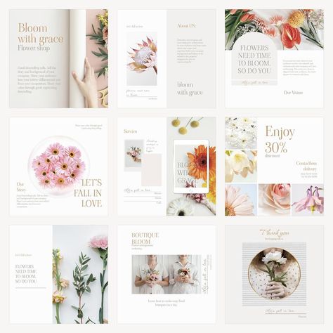 Flower business Instagram post template set vector | premium image by rawpixel.com / Sasi Business Instagram Post, Minimal Instagram, Engagement Tips, About Instagram, Business Instagram, Flower Business, Instagram Inspiration Posts, Post Instagram, Flower Template