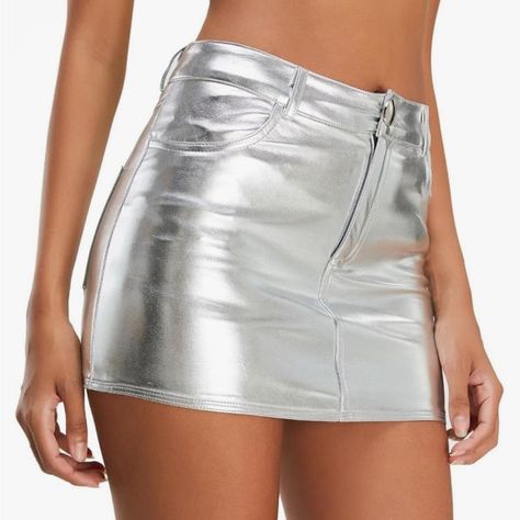 Brand New! Stretchy, Very Comfortable. Latex Mini Skirt, Spring Outerwear, Shiny Skirts, Short Pollera, Silver Skirt, Spring Outfits Dresses, Skirt Y2k, Skirt Summer, Casual Outerwear