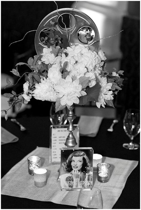 Movie reel centerpiece from Old Hollywood themed gay wedding at the Majestic Metro in Houston, Texas. ©️ Degrees North Images. Houston wedding venues, Houston wedding reception, small Houston wedding, Houston wedding photographer, Houston wedding photography, wedding centerpiece, unique wedding themes, vintage wedding themes, gay wedding photographer, movie wedding,  #houstonwedding #gaywedding #houstonweddingphotographer #galvestonweddingphotographer #texaswedding Vintage Wedding Themes, Wedding Reception Small, Cinema Themed Wedding, Centerpiece Unique, Houston Wedding Venues, Old Hollywood Theme, Movie Wedding, Hollywood Glam Wedding, Unique Wedding Centerpieces