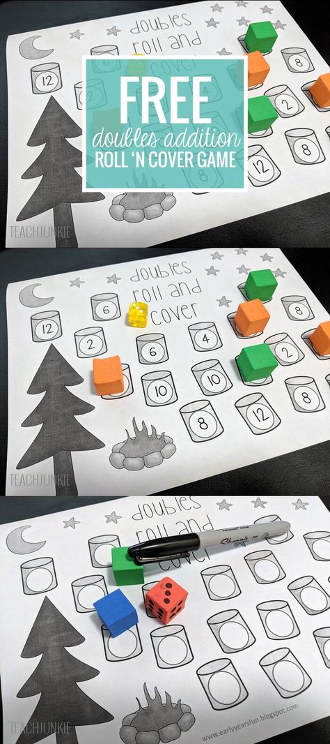 Teach an easy-to-learn doubles addition game with a cute, camping theme.  Free printable roll and cover game. Camping Kindergarten, Preschool Camping Activities, Bigfoot Trailer, Zoo Room, Camp Classroom, Summer School Themes, Intervention Teacher, Prek Themes, Summer School Math