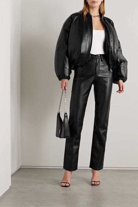 GOOD AMERICAN Good Icon faux stretch-leather straight-leg pants | NET-A-PORTER US Capsule Wardrobe Essentials, Best Icons, Outfit Formulas, Timeless Wardrobe Staples, Luxury Women Fashion, Style Upgrade, Good American, Pants Straight, Straight Leg Pants