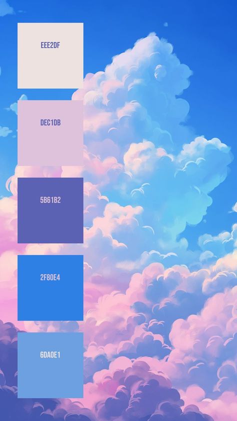 Colors:
EEE2DF
DEC1DB
5B61B2
2F80E4
6DA0E1 Yarn Color Combinations, Cloud Formations, Sunrise Colors, Cumulus Clouds, Blue And Lavender, Color Schemes Colour Palettes, Pastel Colour Palette, Brand Color Palette, Shadow Play