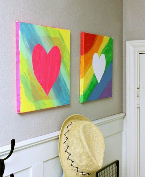 Heart Paintings, Kids Canvas Art, Easy Canvas, Easy Canvas Art, Kids Canvas, Easy Canvas Painting, Hur Man Målar, Paint Art, Art Party