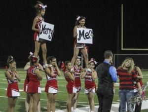 Trevor and Crystal - Surprise proposal at halftime of Van Horn football game Football Proposal, Cute Proposal, The Cheerleaders, Engagement Story, Funny Engagement, Engagement Humor, Stitch Drawings, To My Girlfriend, Nba Game