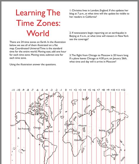 World Time Zones, Geography Worksheets, Geography Activities, Teaching Geography, Latitude Longitude, Elapsed Time, Time Zone, Time Zones, London Life