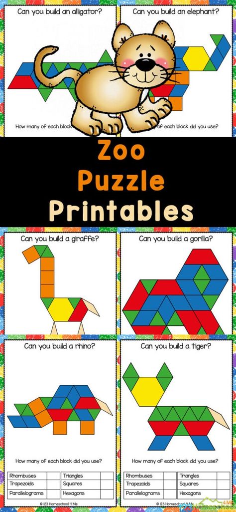 Shape Activity For Preschool, Free Pattern Block Printables, Math Activity For Preschool, Pattern Block Printables, Pattern Blocks Activities, Pattern Block Templates, Zoo Phonics, Preschool Patterns, Shapes Worksheet Kindergarten