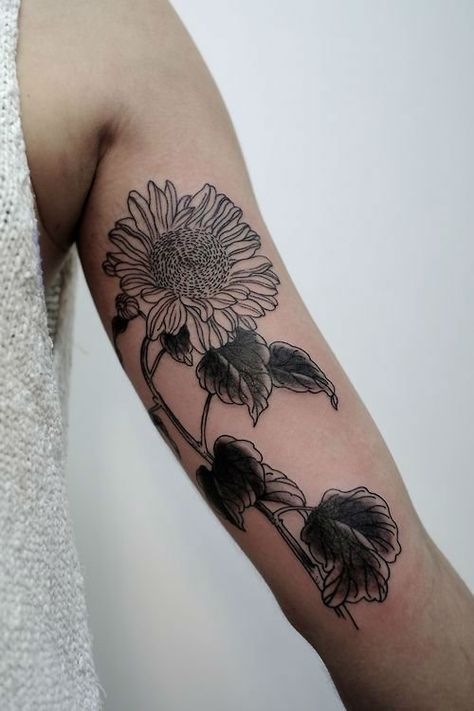 24 Warm Sunflower Tattoo Designs Sunflower Mandala Tattoo, Bicep Tattoo Women, Sunflower Tattoo Sleeve, Sunflower Tattoo Shoulder, Inner Arm Tattoos, Wild Tattoo, Daisy Tattoo, Bicep Tattoo, White Sunflowers