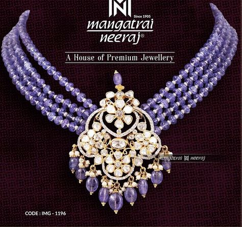 Purple Beads Necklace Indian, Durga Jewellery, Purple Sets, Purple Beaded Jewelry, Ruby Jewelry Necklaces, Tanzanite Beads, Bridal Necklace Designs, Stone Bead Jewelry, Beads Choker