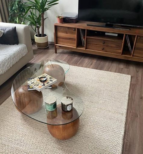 Round Glass Table With Wooden Collected Living Room Center - Etsy Collected Living Room, Living Room Center Table, Natural Wood Coffee Table, Circle Coffee Tables, Round Center Table, Wood Coffee Table Rustic, Modern Glass Coffee Table, Center Table Living Room, Round Glass Table