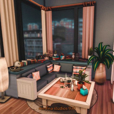 920 Medina Studios Sims 4 Layout, 920 Medina Studios Sims 4, 930 Medina Studios Sims 4, Sims 4 Interior Design Ideas No Cc, Sims 4 Living Room Ideas No Cc, Sims 4 Bedroom Ideas No Cc, Sims 4 Living Room Ideas, Sims4 Ideas, Sims Lots