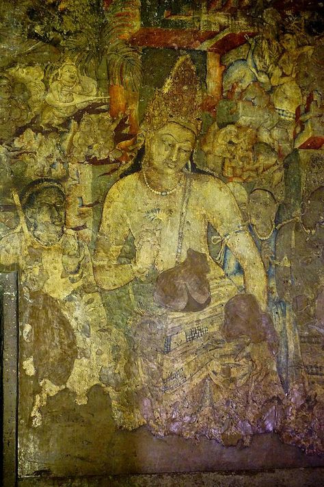 Bodhisattva Padmapani; 450–490; pigments on rock; height: circa 1.2 m; Ajanta Caves (India) Stone Carving Sculpture, Ajanta Caves, Ancient Paintings, History Of Art, Indian Architecture, Buddhist Art, Stone Carving, Ancient Art, Indian Art