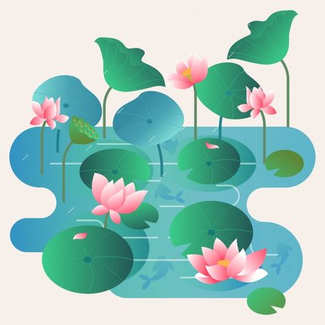 Lotus Illustration Art, Lotus Pond Illustration, Lotus Illustration Design, Lotus Flower Illustration, Lotus Outline, Nymphaea Lotus, Lotus Illustration, Lotus Lake, Lotus Vector