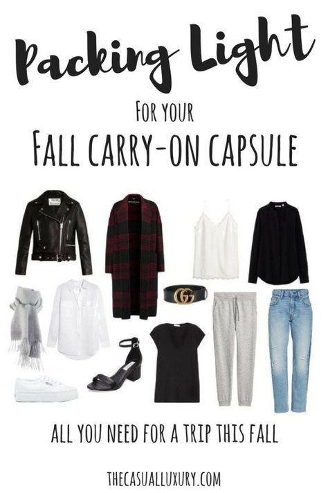 Packing List for Fall // Carry-On Packing List // How to Pack for a Weekend // Carry-On Capsule Wardrobe // Fall Packing List // Fall Wardrobe Luxury Travel Essentials, Fall Packing List, Weekend Packing List, Fall Packing, Weekend Packing, Fall Travel Outfit, Carry On Packing, Travel Capsule Wardrobe, Travel Capsule