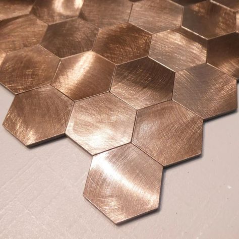 17 Stories Aum Metal Mosaic Tile | Wayfair.co.uk Gold Tiles Kitchen, Copper Splashback Kitchen, Copper Splashback, Tile Hexagon, Copper Tile Backsplash, Copper Bedroom, Bronze Tiles, Backsplash Patterns, Metal Mosaic