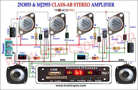 3055 Amplifier Circuit, 2n3055 Amplifier Circuit, Audio Amplifier Circuit Diagram, Amplifier Circuit Diagram, Electronics Projects For Beginners, Basic Electronic Circuits, Mini Amplifier, Hifi Amplifier, Valve Amplifier