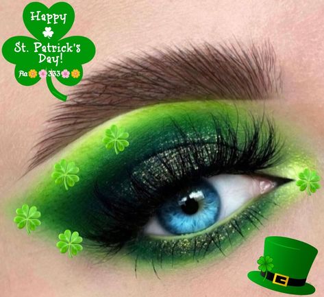 Editing/eye makeup/eye shadow looks/Saint Patrick's day makeup St Patricks Day Makeup Ideas, St Patricks Day Makeup, Saint Patricks Day Makeup, Holiday Eyeshadow, Green Makeup, Green Eye, Feeling Lucky, Pub Crawl, Creative Makeup Looks