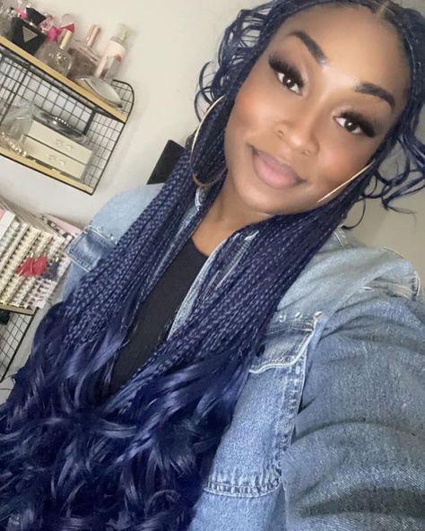 I am fierce, I am vibrant, I am unapologetically me in my dark blue French curls. 💙✨ Discover your true colors at layomihair.com like this belle😍. #layomihair #frenchcurlbraids #frenchcurls #bluebraids #frenchcurlscanada #bluefrenchcurls #braidsinspo Blue French Curl Braids, Dark Blue Braids, I Am Fierce, Workout Makeup, Blue Braids, Unapologetically Me, French Curls, Dark Blue Hair, French Curl