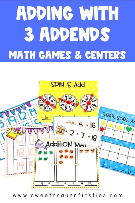 Do you need some teaching addition activities with 3 addends? Today, I’m sharing my favorite adding 3 numbers in first grade activities. In my early elementary classroom, I start with the CRA math model. I share my favorite addition math games, addition math activities, and math manipulatives. 3 addends addition doesn’t have to be boring check out the variety of hands on math activities. These can be used during math whole group, math center activities, math small group, and fast finishers. Addition Math Games, Math Games Addition, Hands On Math Activities, Adding 3 Numbers, Math Addition Games, Teaching Addition, Guided Math Groups, Addition Activities, Social Emotional Learning Activities