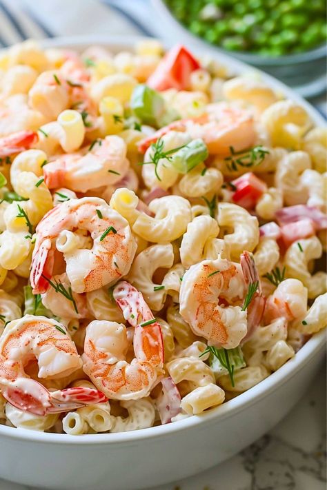 This shrimp pasta salad is a light and refreshing party-pleaser! Packed with tender shrimp, macaroni, and a tangy Dijon mustard dressing, it's always a hit. Shrimp Pasta Salad Recipes, Pasta Shrimp Salad, Cold Shrimp Pasta Salad, Pasta Salad With Shrimp, Dijon Mustard Dressing, Shrimp Macaroni Salad, Shrimp Macaroni, Shrimp Pasta Dishes, Nutritional Recipes