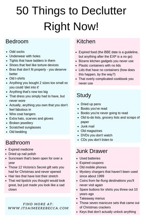 50 Things to Declutter Right Now. An easy challenge to declutter and organize your home and life. A list of decluttering ideas for every place you might be storing clutter. Diy Declutter, Things To Declutter, How To Be More Organized, Cleaning Essentials, Declutter Checklist, Living Simple, Declutter Home, Declutter Challenge, Decluttering Ideas