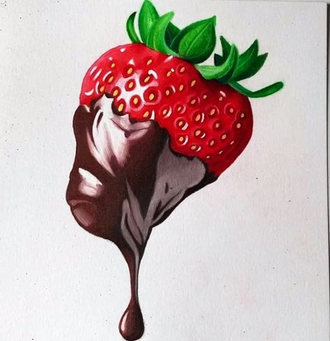 Chocolate Covered Strawberry Drawing, Full Video tutorial given in the description of this stra… | Art de crayon de couleur, Dessin fruits, Dessin crayon de couleur Chocolate Drawing, Strawberry Drawing, Fruit Art Drawings, Food Illustration Design, Strawberry Art, Valentines Illustration, Prismacolor Art, Strawberry Color, Fruits Drawing