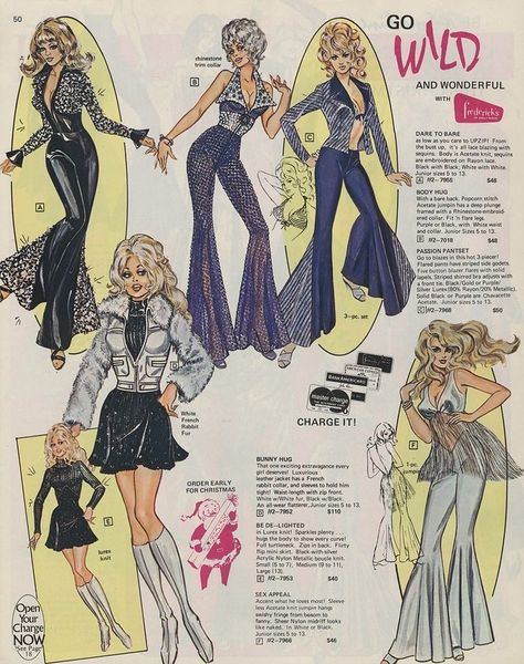 40s Mode, 70s Inspired Fashion, Fashion Illustration Vintage, 70s Outfits, Disco Outfit, Fredericks Of Hollywood, Fashion Design Sketches, Moda Vintage, On Film