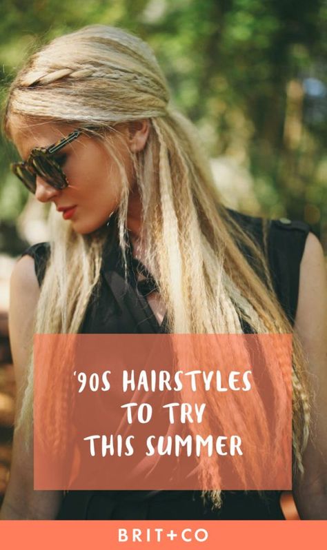 Every ’90s Hairstyle You’ll Want to Rock All Summer Long | Brit + Co 90 Hairstyles 90s Hair, Hairstyles Halloween, 2000s Hair, Men Prom, 90’s Hairstyles, Gold Hair Piece, Halloween Hairstyles, Hairstyle Short, 90s Hairstyles