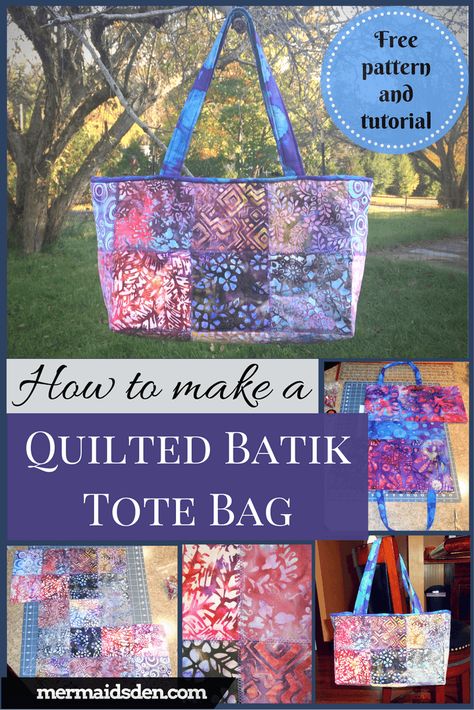 Sewing Tutorial: Make a Quilted Tote Bag with Batik Charm Squares Sew A Bag, Quilted Bag Patterns, Charm Squares, College Scholarships, Wallet Tutorial, Tutorial Ideas, Diy Bags Purses, Quilted Tote Bags, Duck Tape