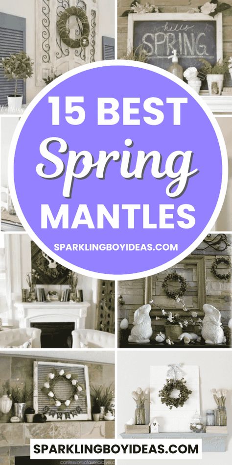 Spring Mantle Decorations, Fireplace Mantle Decor Farmhouse, Spring Mantle Decorating Ideas, Spring Garland For Mantle, Easter Fireplace Mantel Decor, Easter Fireplace Mantel, Easter Fireplace Decor, Mantle Decorating Ideas, Easter Mantle Decor