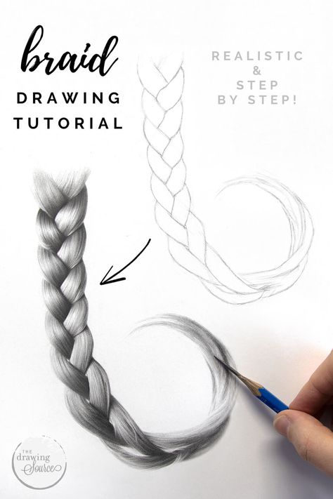 Braid Drawing Tutorial, Drawing Hair Braid, Braid Drawing, Realistic Hair Drawing, Portrait Drawing Tips, How To Draw Braids, Draw Tutorial, Simple Subject, Drawing Hair Tutorial