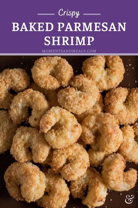 pile of golden breaded shrimp on a brown plate. Purple overlay banner with text crispy baked parmesan shrimp Week Night Dinners, Oven Baked Shrimp, Shrimp In The Oven, Parmesan Shrimp, Baked Shrimp Recipes, Healthy Fats Foods, Shrimp Parmesan, Breaded Shrimp, Crispy Shrimp