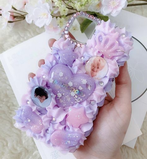 Decoden Phone Case Purple, Decoden Ideas, Decoden Diy, Decoden Case, Jin Yoongi, Purple Moon, Purple Iphone Case, Kawaii Phone, Decoden Phone Case