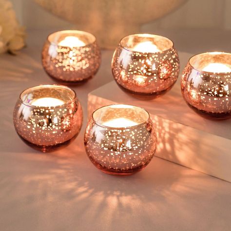 PRICES MAY VARY. Votive candle holders - Top approx. 2'' diameter and approx. 2'' height. With safety precautions, we recommend the rose gold votives to be used with an LED tea light. However, regular tea lights or votive candles may be used and should not be an issue! Rose gold party decorations - These brighten up your home & Bring a cozy glow of warmth to any home with our elegant bowl candle holders. Perfect fall home decor for accent tables, dining room, fireplaces. And various holiday and Tea Lights Centerpieces, Gold Votive Candle Holders, Gold Votive Candles, Mercury Glass Candle Holders, Mercury Glass Candles, Glass Tealight Candle Holders, Mercury Glass Votives, Tea Candle Holders, Glass Votives