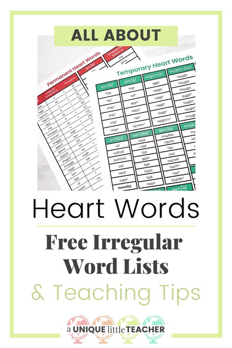 What are Heart Words? | A Unique Little Teacher Heart Word List, Heart Words Sight Words, Irregular Words, High Frequency Word List, Word Map, Phonics Programs, Spelling Patterns, Phonics Instruction, Spelling Lists